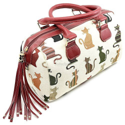 Clear Handbag with Pompon motif Cats in colour