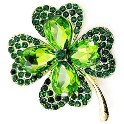 Fancy gold brooch 4 leaf clover with rhinestones