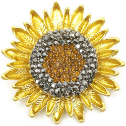 Gold-plated Sunflower Flower and Strass Brooch