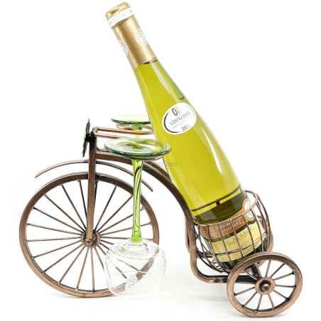 Support à Vin Bicyclette Bouteille et 2 Verres en Métal