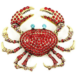 Broche Fantaisie dorée Crabe rouge à Strass