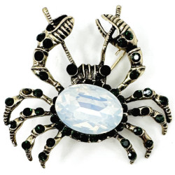 Broche Fantaisie dorée Crabe Noir à Strass