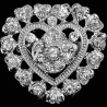 Heart-shaped silver fancy brooch set with rhinestones