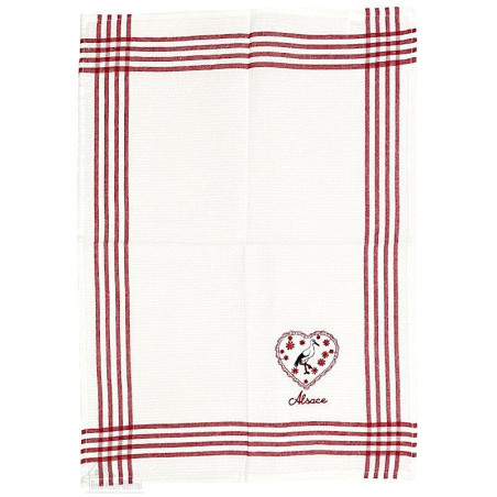 Stork Heart red embroidered Honeycomb Kitchen Towel