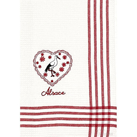 Stork Heart red embroidered Honeycomb Kitchen Towel