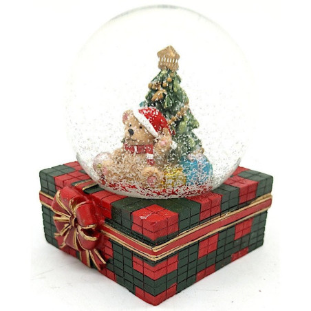 Large Snow Globe with Fir and Teddy Bear decor