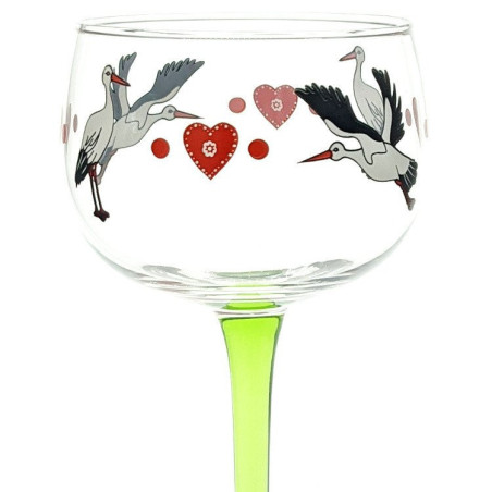 6 Alsace Wine Glasses Storik decor Hearts and Storks